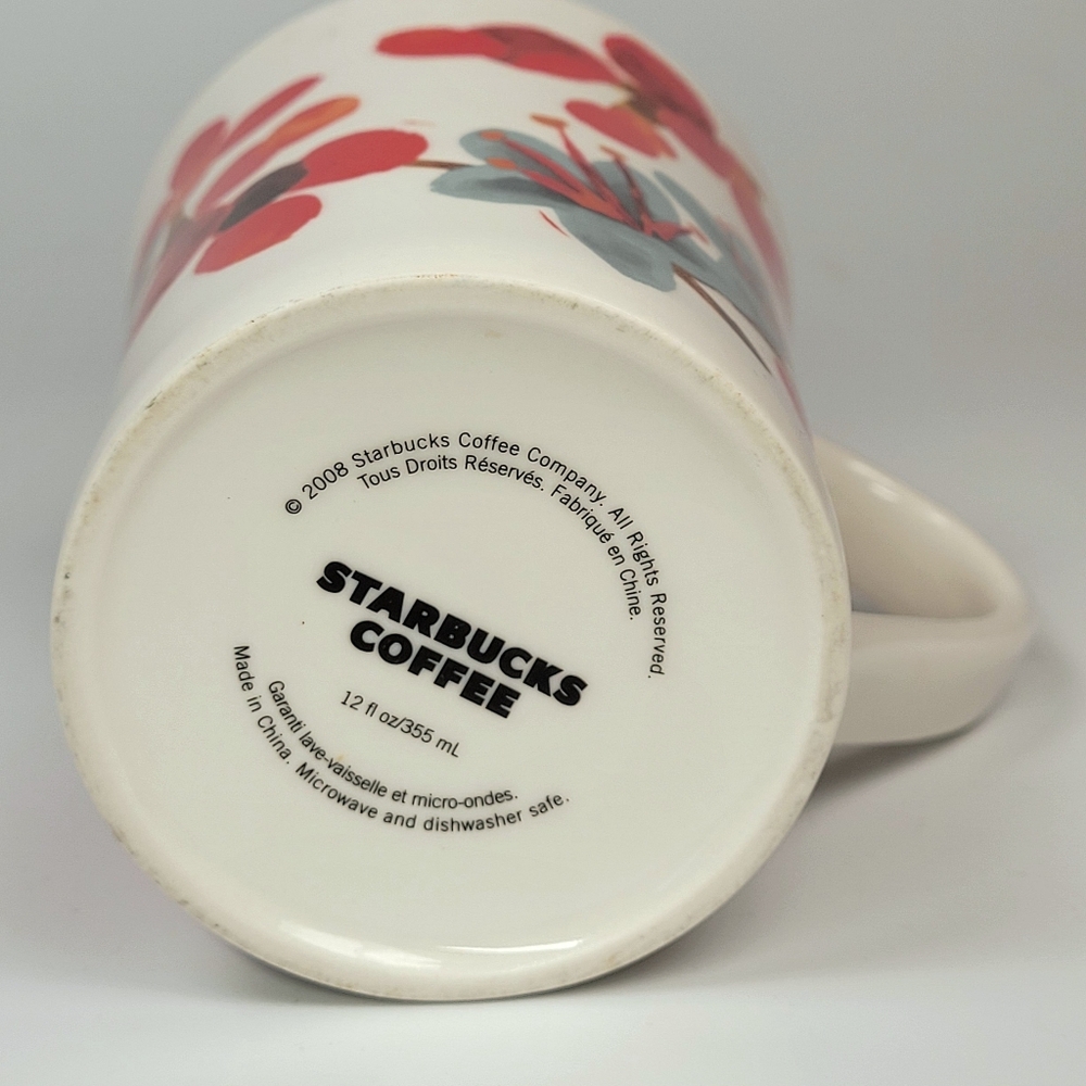 Starbucks 2008 Coffee CHERRY BLOSSOM 12oz Mug Cup Blue & Red Flower - Picture 3 of 8